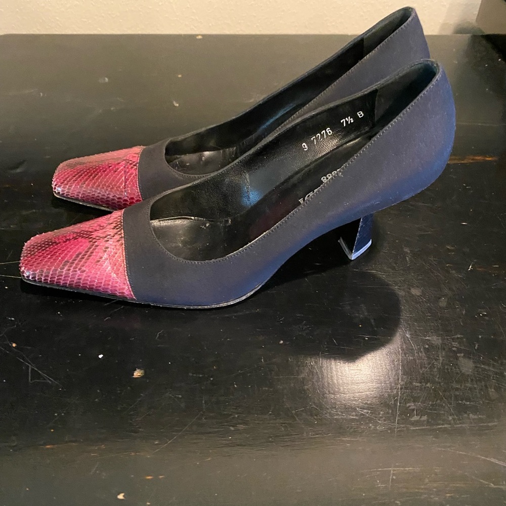 Pancaldi Vintage Pumps Satin And Python Size7.5 - image 5